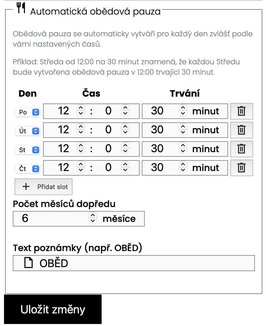 Automatická obědová pauza